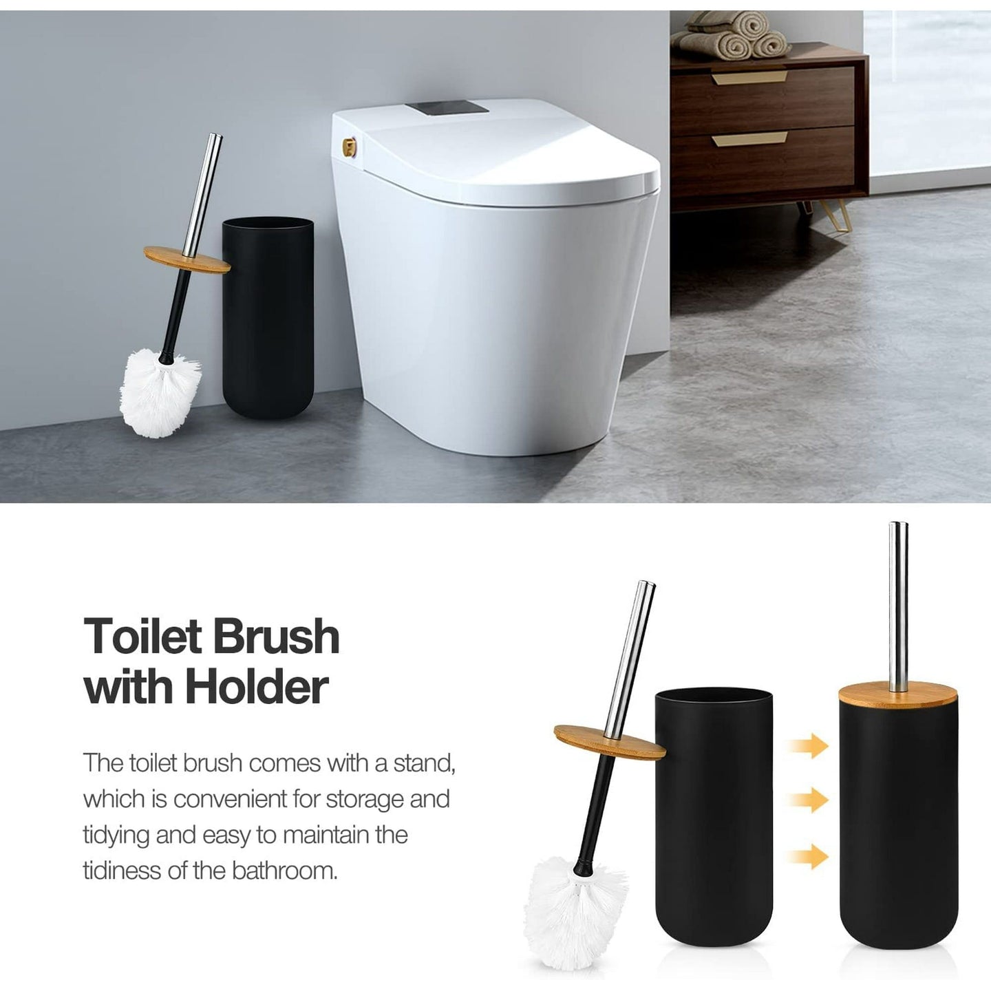 6-Piece Bamboo & Plastic Bathroom Accessory Set – Black