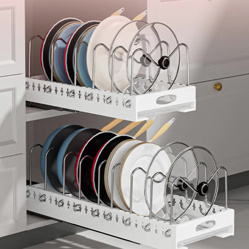 Pull-Out Pots and Pans Organizer – Cabinet Built-In Draining Rack for Lids & Plates, Slide-Out Kitchen Storage Holder