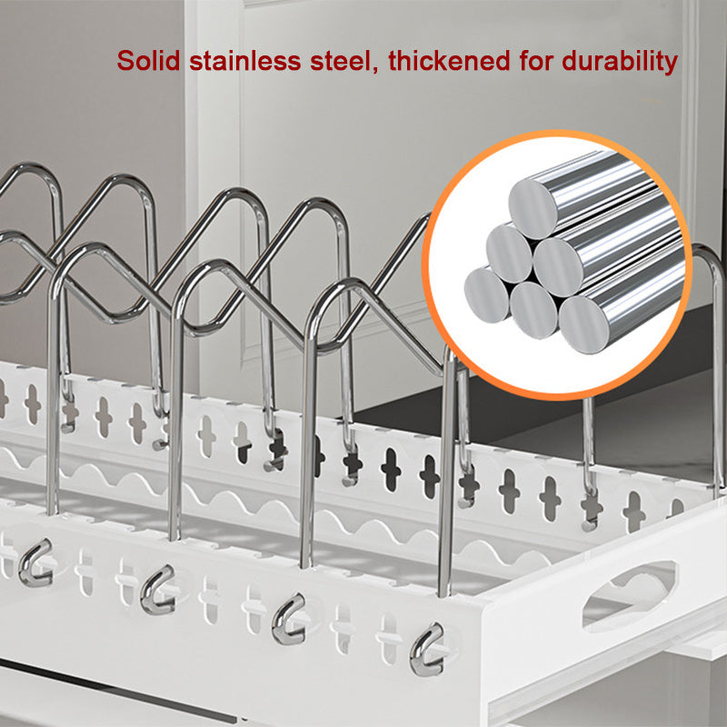 Pull-Out Pots and Pans Organizer – Cabinet Built-In Draining Rack for Lids & Plates, Slide-Out Kitchen Storage Holder