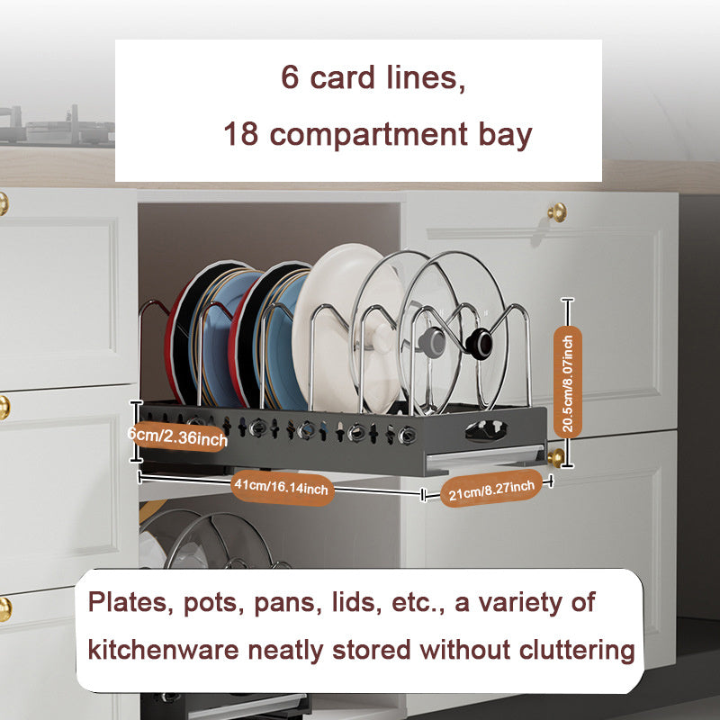 Pull-Out Pots and Pans Organizer – Cabinet Built-In Draining Rack for Lids & Plates, Slide-Out Kitchen Storage Holder