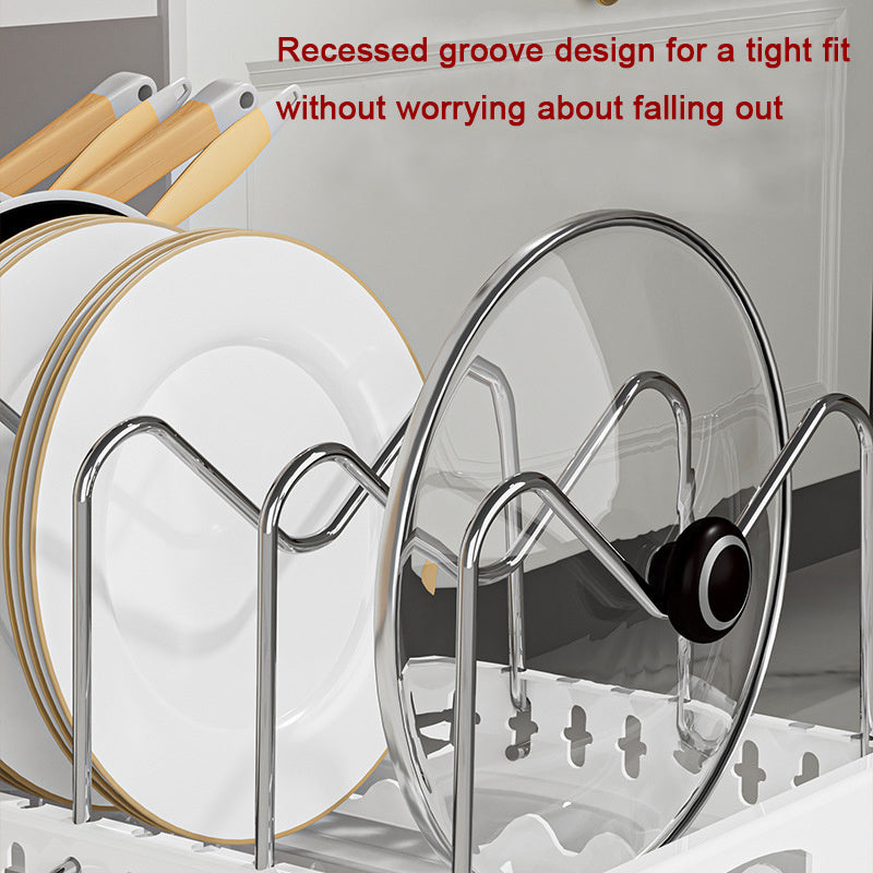 Pull-Out Pots and Pans Organizer – Cabinet Built-In Draining Rack for Lids & Plates, Slide-Out Kitchen Storage Holder