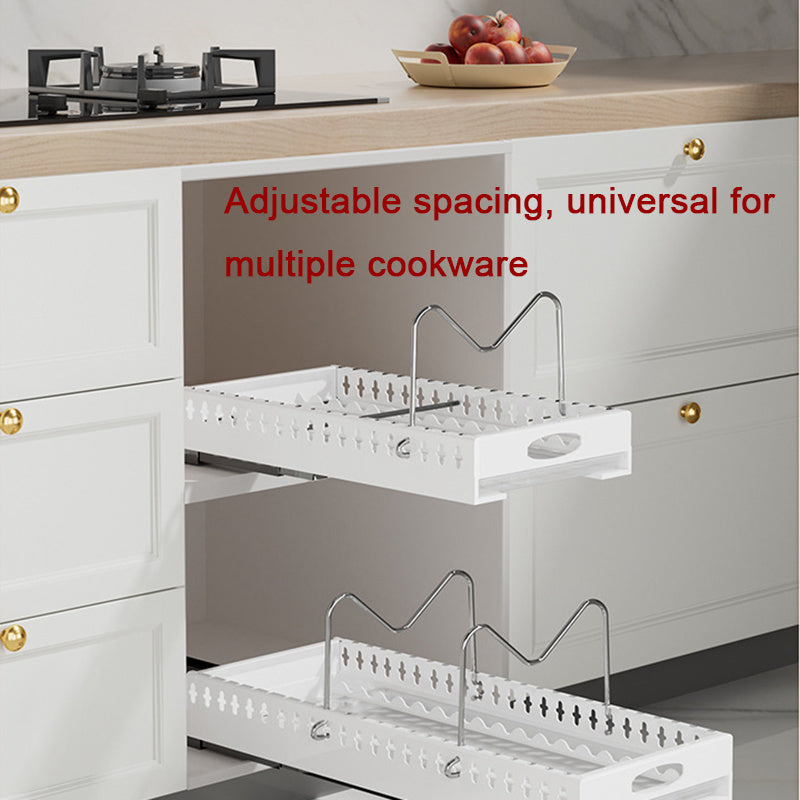 Pull-Out Pots and Pans Organizer – Cabinet Built-In Draining Rack for Lids & Plates, Slide-Out Kitchen Storage Holder