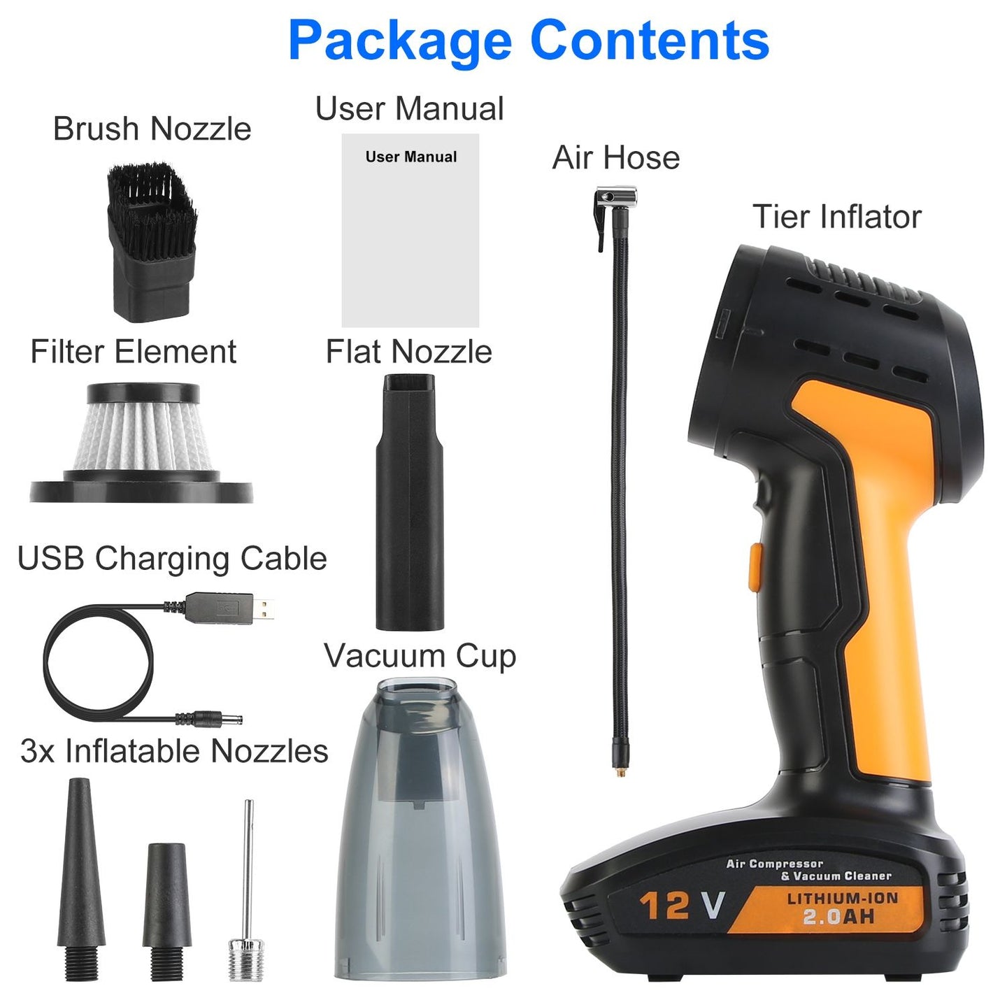 4-in-1 Cordless Car Vacuum & 150PSI Portable Tire Inflator