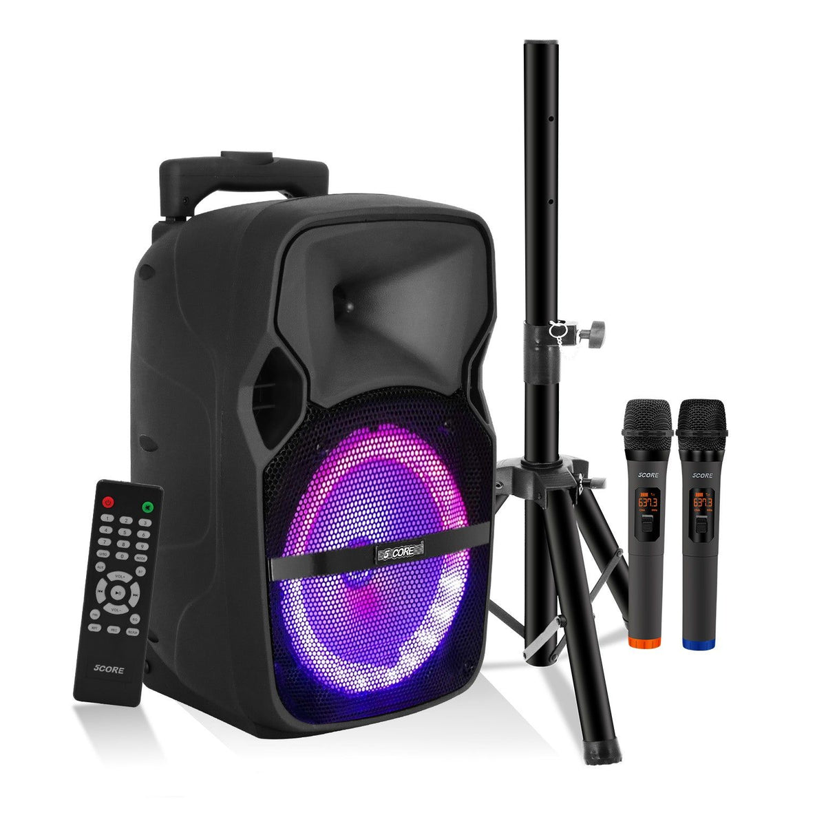 Bluetooth Party Speaker 250W Rechargeable PA System with Lights & 2 Wireless Karaoke Mics