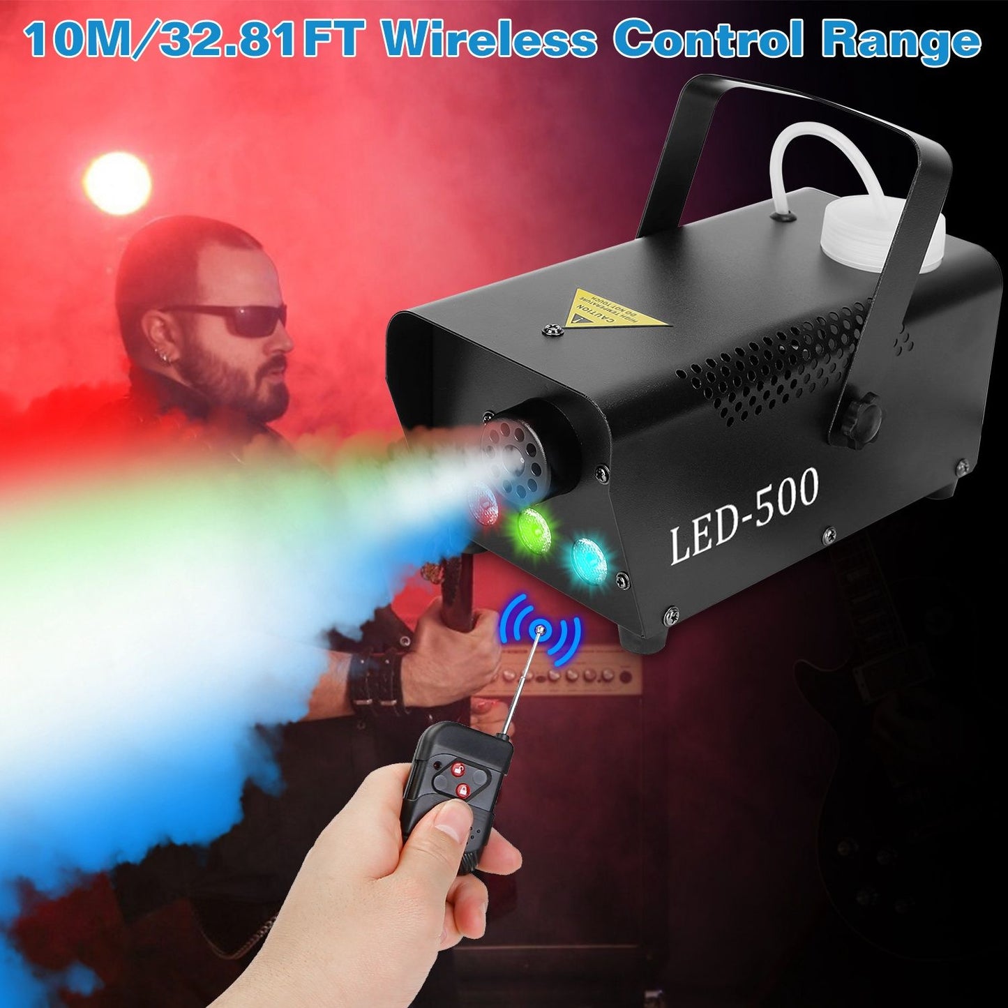 400W Fog Machine with 3 Color LED Lights (Red/Blue/Green) - 2000 CFM Output, 8.2ft Distance, Remote Control & Overheat Protection - Rapid 3-5min Warm-Up, Non-Toxic Odorless for Parties, Concerts, Stag