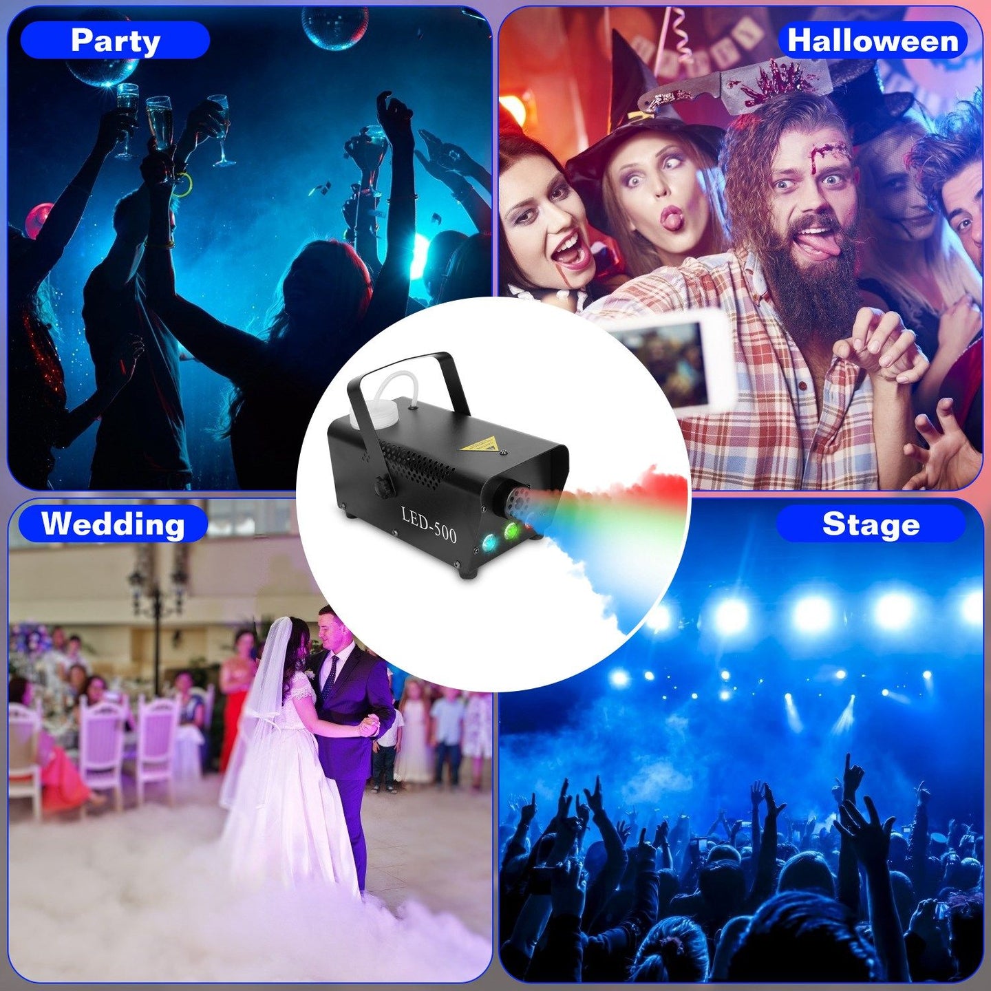 400W Fog Machine with 3 Color LED Lights (Red/Blue/Green) - 2000 CFM Output, 8.2ft Distance, Remote Control & Overheat Protection - Rapid 3-5min Warm-Up, Non-Toxic Odorless for Parties, Concerts, Stag