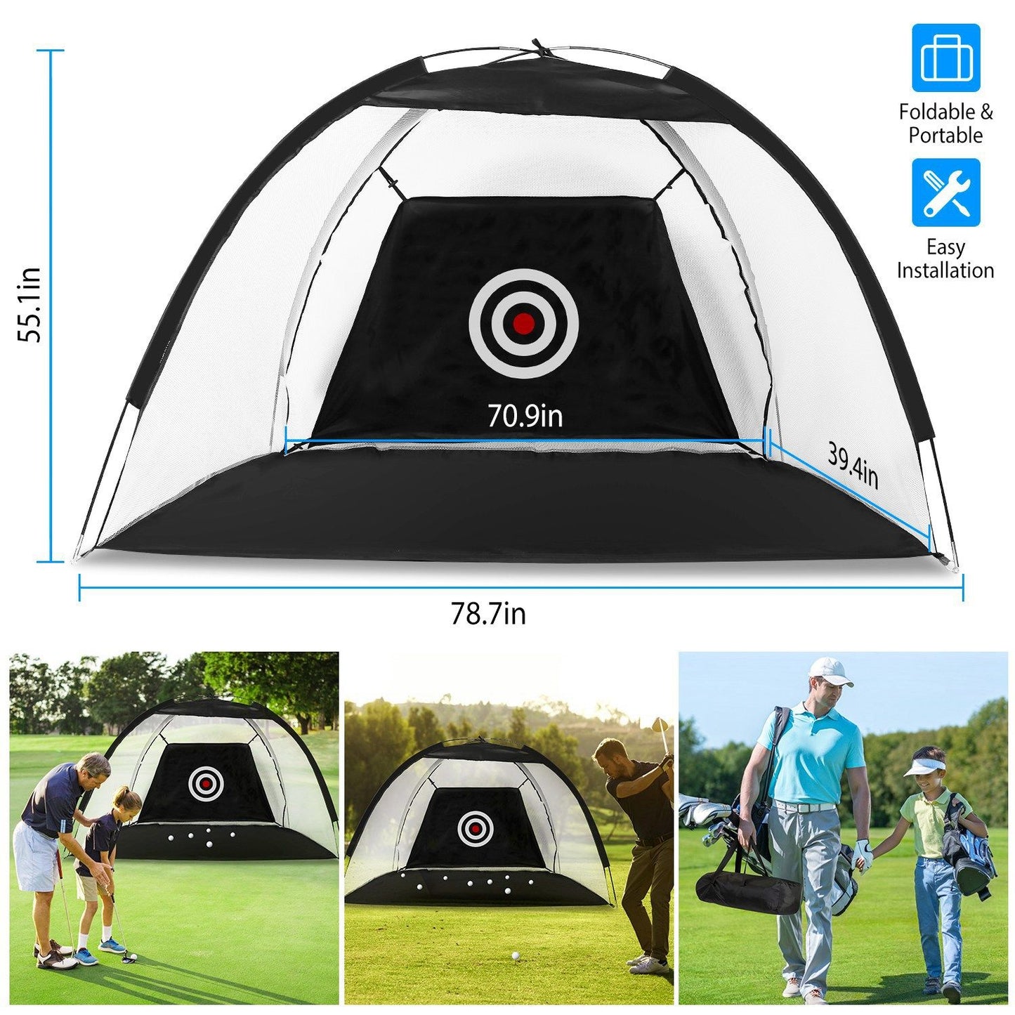 Golf Practice Net 78.7”x39.4”x55.1” – Backyard Driving & Chipping Set with Target Mat & Balls