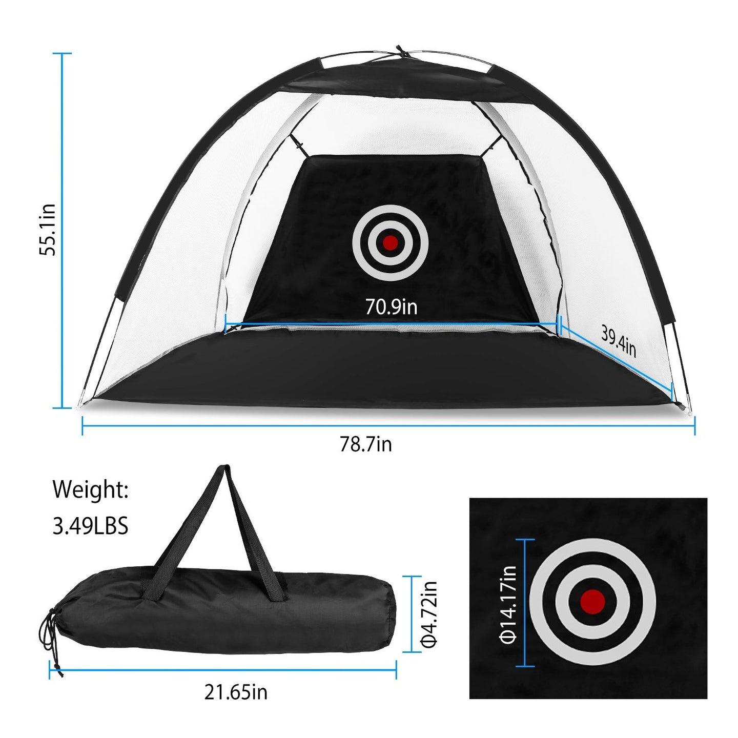 Golf Practice Net 78.7”x39.4”x55.1” – Backyard Driving & Chipping Set with Target Mat & Balls