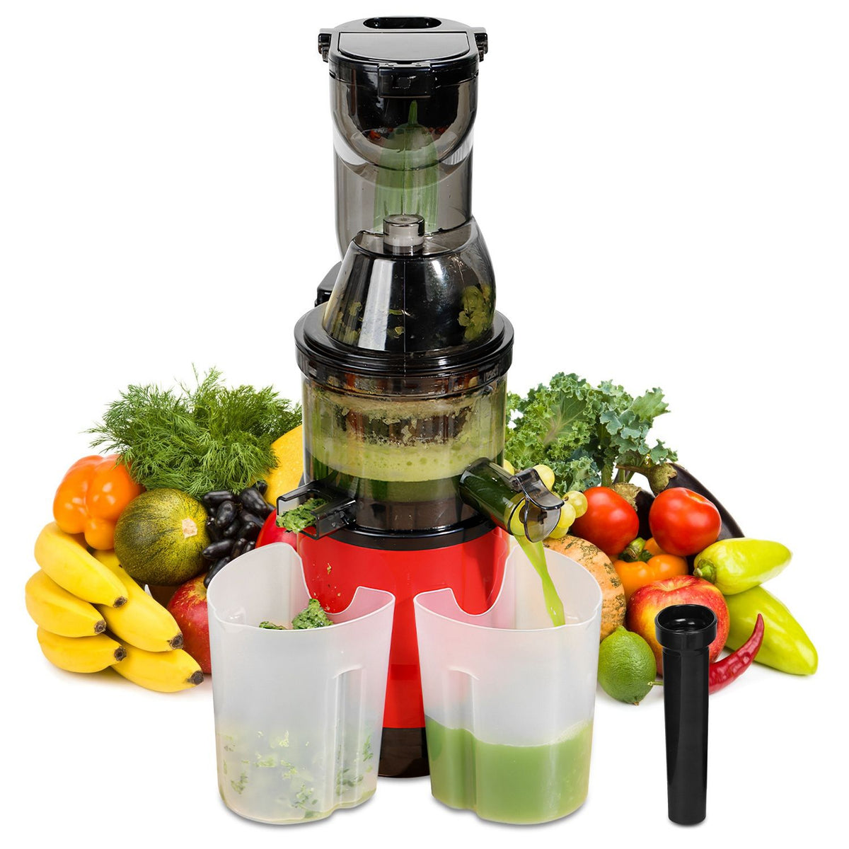Cold Press Juicer Machine 300W Electric Slow Masticating Juicer for Whole Vegetable and Fruit with Reverse Function 2 Containers Cleaning Brush Clear Marks Easy Cleaning