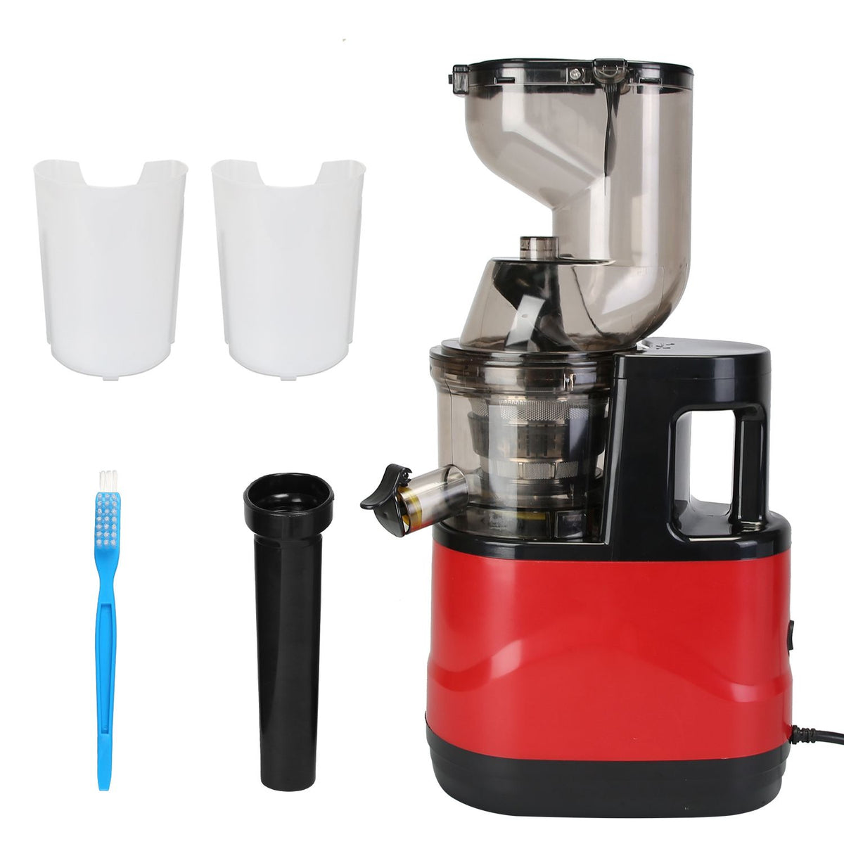 Cold Press Juicer Machine 300W Electric Slow Masticating Juicer for Whole Vegetable and Fruit with Reverse Function 2 Containers Cleaning Brush Clear Marks Easy Cleaning