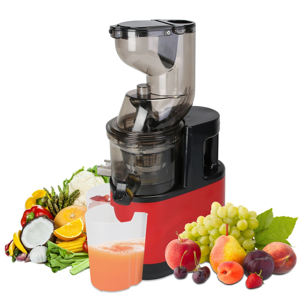 Cold Press Juicer Machine 300W Electric Slow Masticating Juicer for Whole Vegetable and Fruit with Reverse Function 2 Containers Cleaning Brush Clear Marks Easy Cleaning