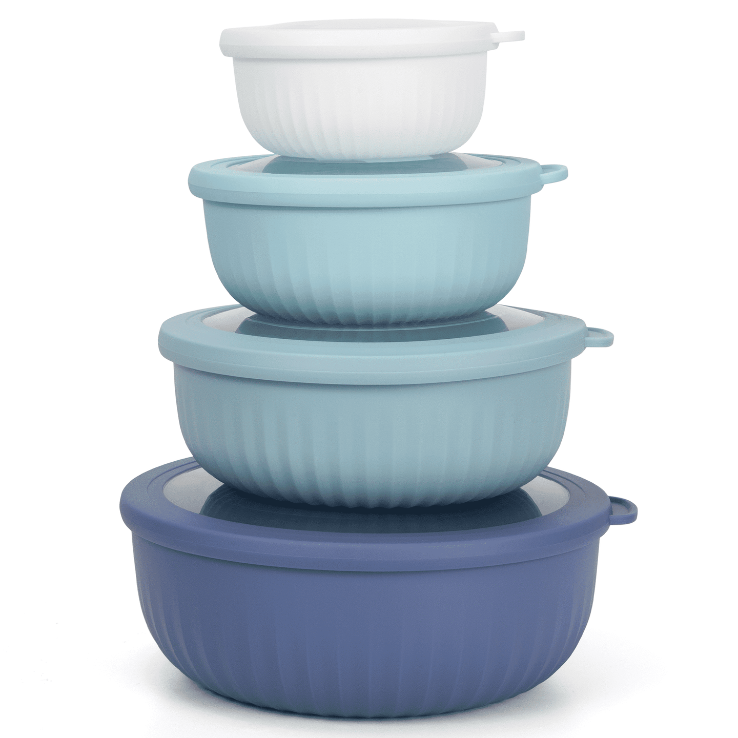 8 Piece Mixing Bowl with Lids Set, Plastic Bowls, Meal Prep Bowl Set, Nesting Mixing Bowls for Space Saving Storage, Ideal for Cooking, Baking, Food Prep, Dishwasher Safe - Wide Bowls, Blue