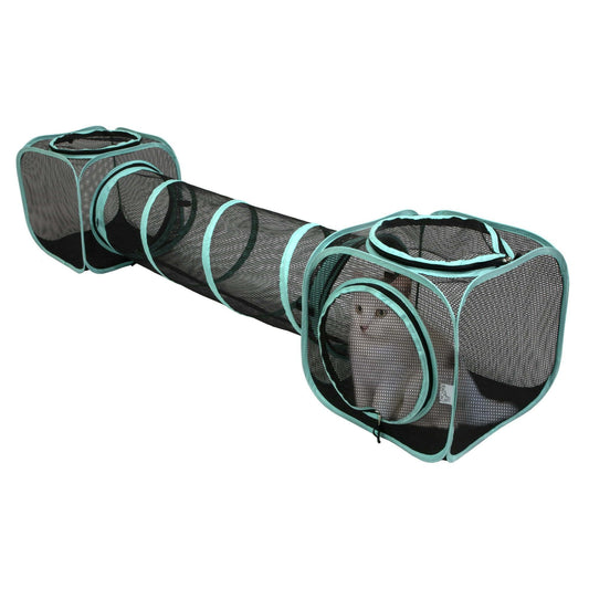 Pop-Open Mesh Cat Tunnel for Outdoor Play – 2-Way Design, Multi-Color Cat Toy