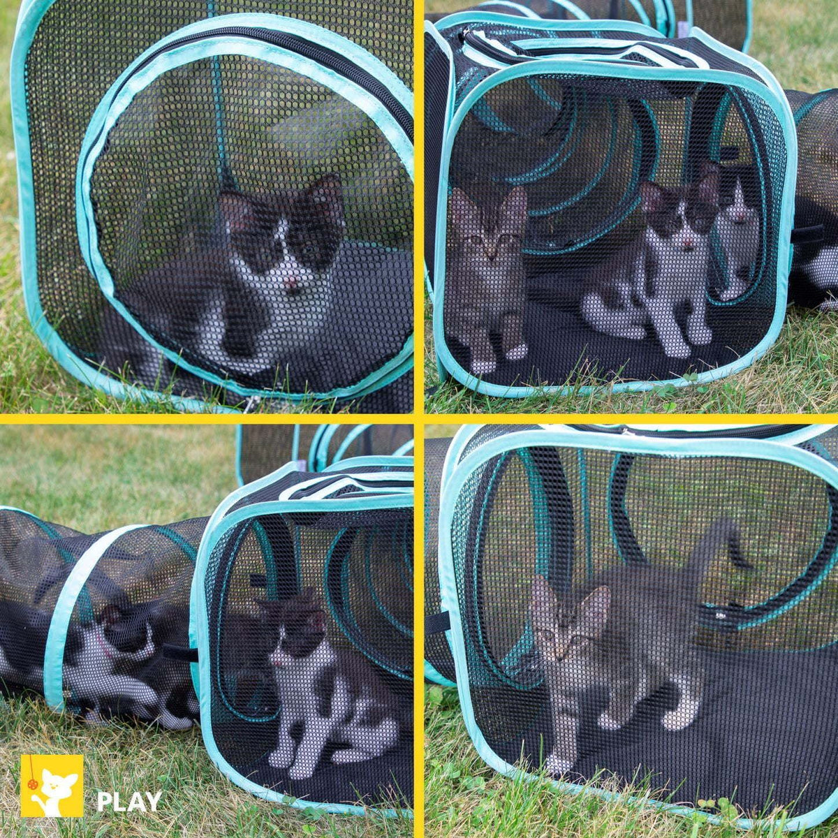 Pop-Open Mesh Cat Tunnel for Outdoor Play – 2-Way Design, Multi-Color Cat Toy