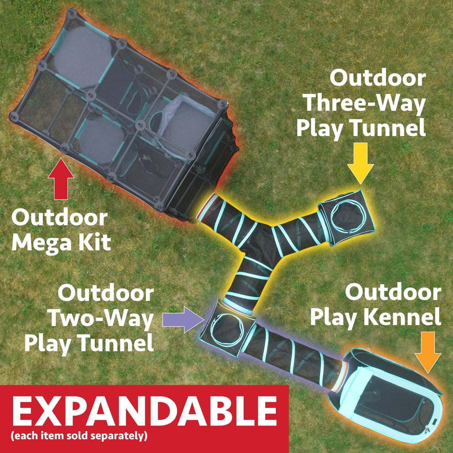 Pop-Open Mesh Cat Tunnel for Outdoor Play – 2-Way Design, Multi-Color Cat Toy
