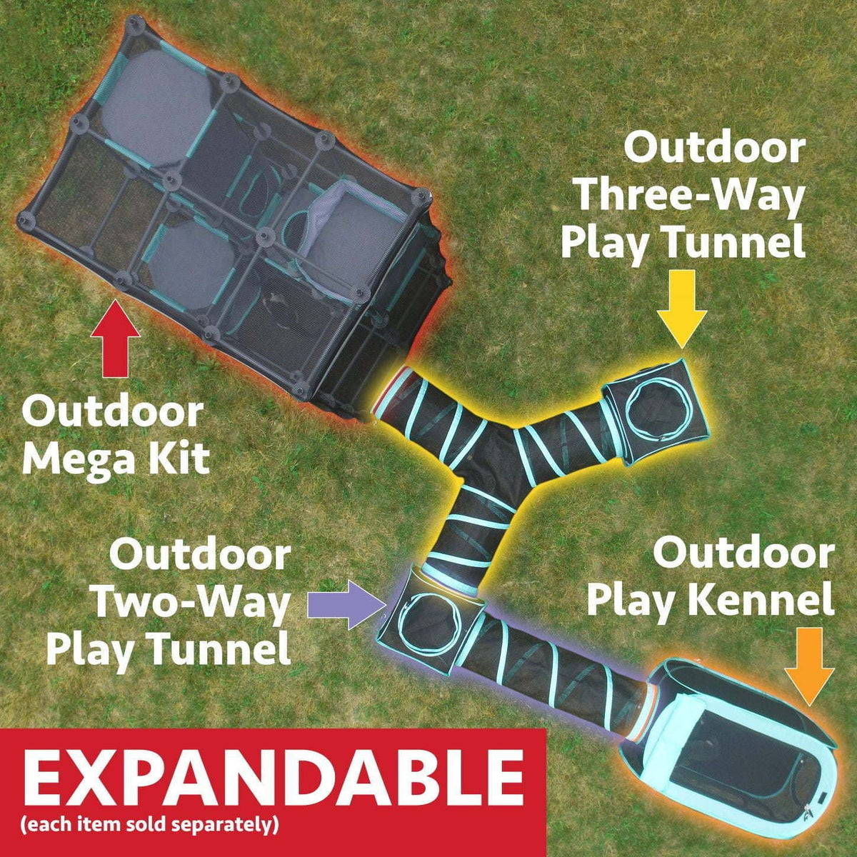 Pop-Open Mesh Cat Tunnel for Outdoor Play – 2-Way Design, Multi-Color Cat Toy