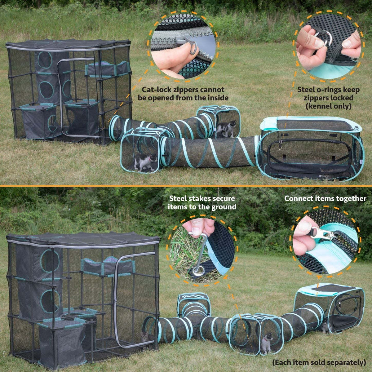 Pop-Open Mesh Cat Tunnel for Outdoor Play – 2-Way Design, Multi-Color Cat Toy