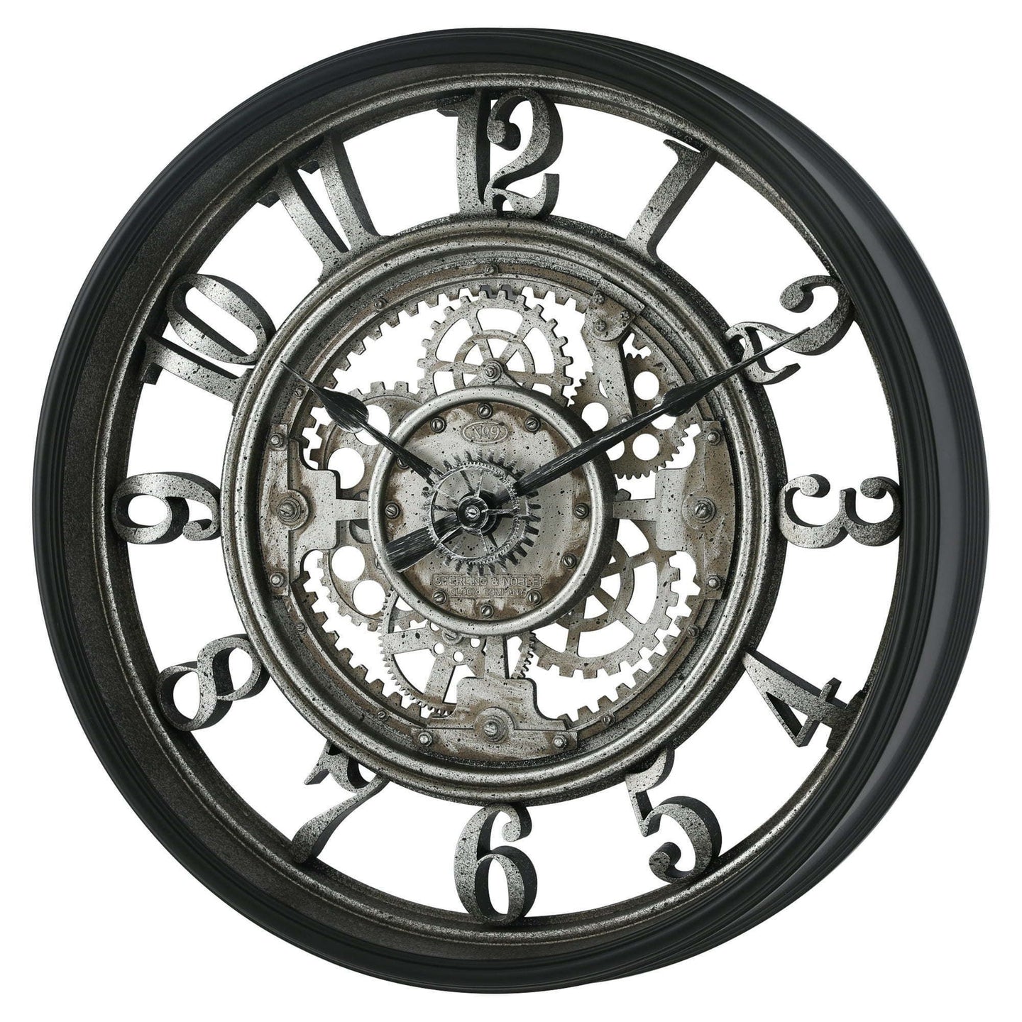 20” Rustic Metal Gear Wall Clock – Indoor Analog Arabic Numerals, Industrial Steampunk Design