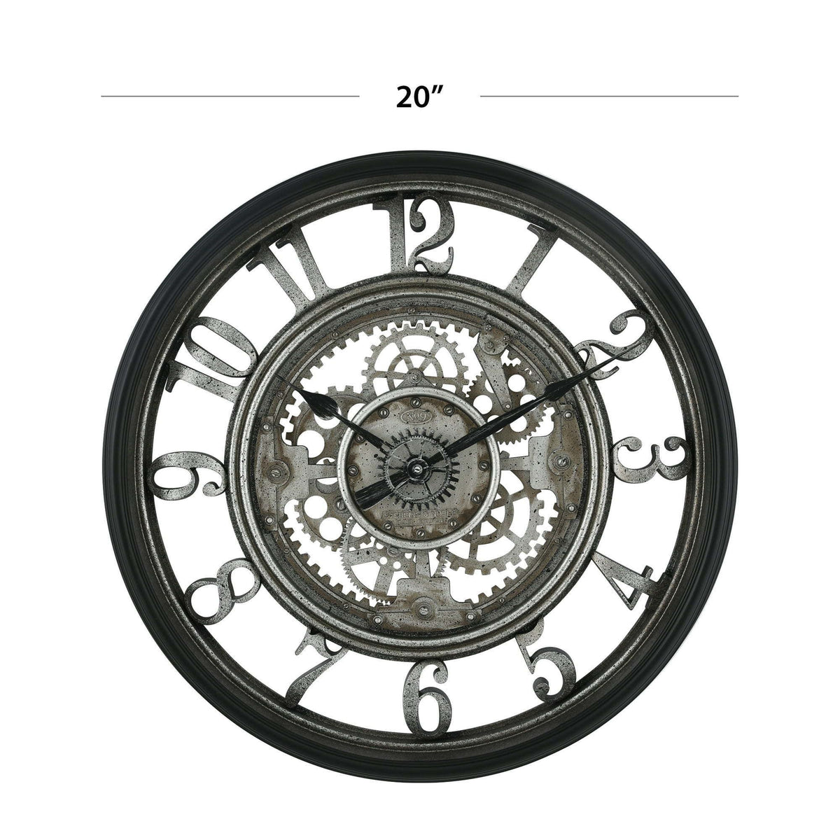20” Rustic Metal Gear Wall Clock – Indoor Analog Arabic Numerals, Industrial Steampunk Design