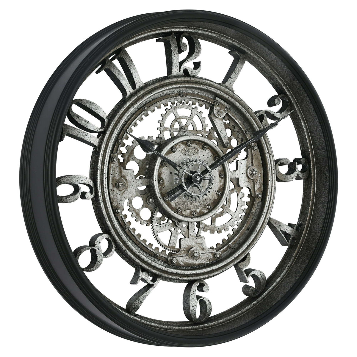 20” Rustic Metal Gear Wall Clock – Indoor Analog Arabic Numerals, Industrial Steampunk Design