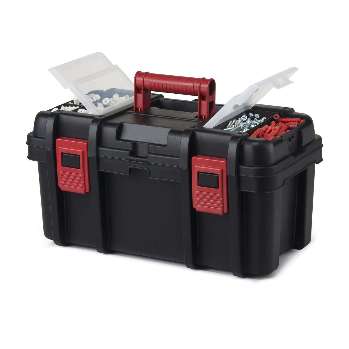 16" Plastic Toolbox for Tools & Hardware – Black Portable Storage Organizer