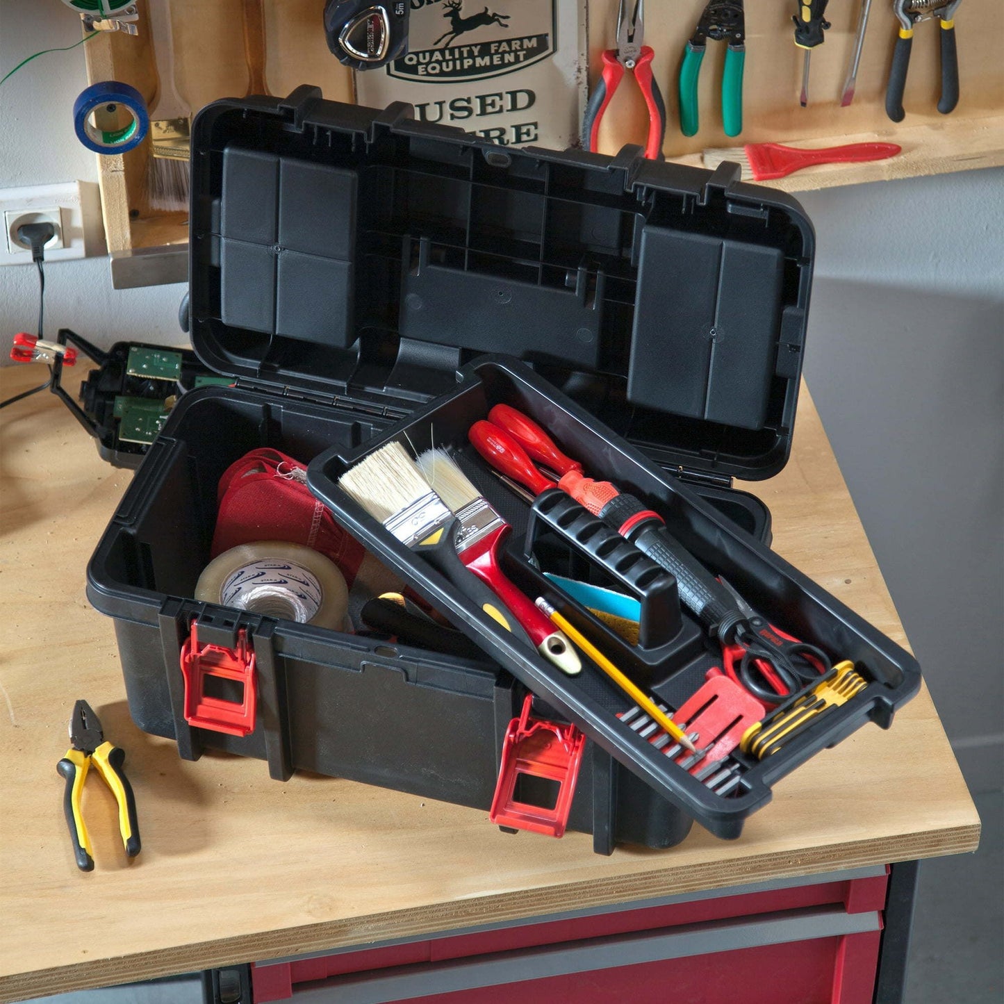 16" Plastic Toolbox for Tools & Hardware – Black Portable Storage Organizer