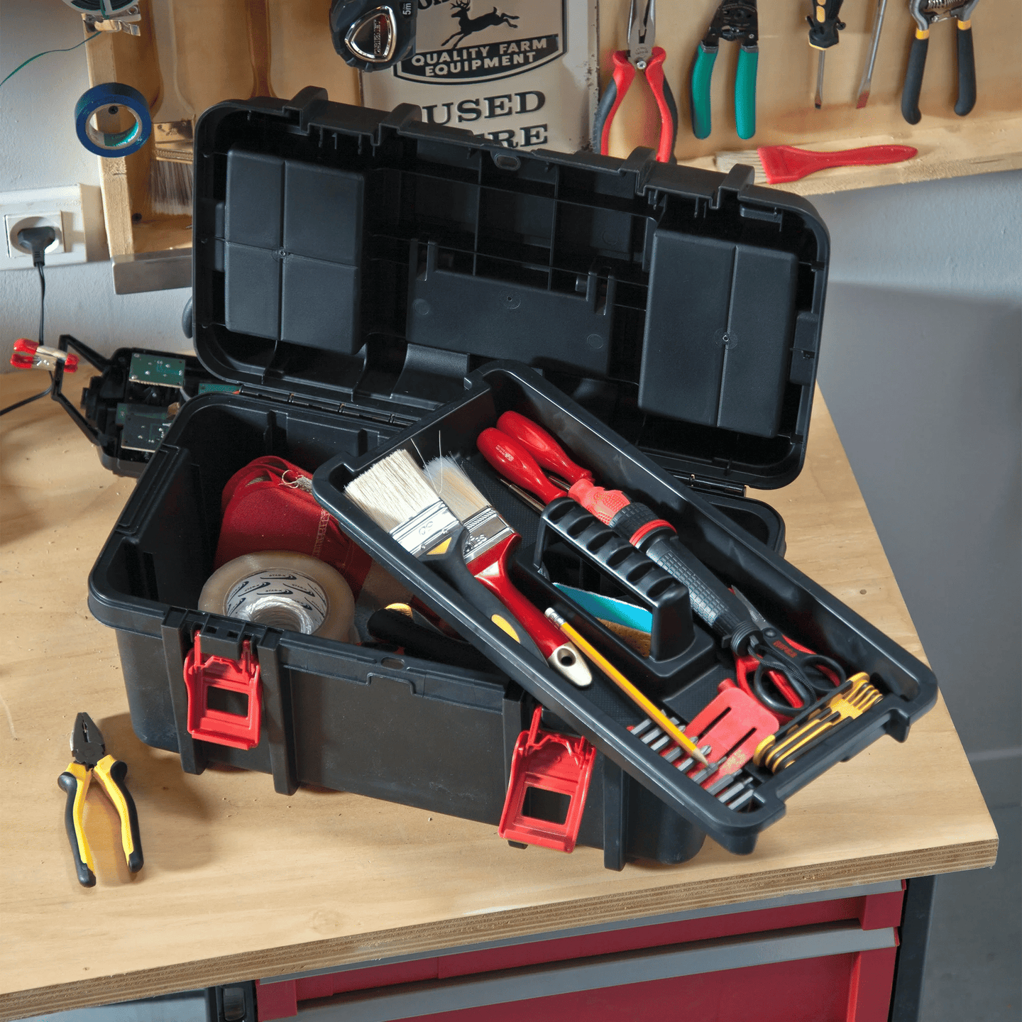 16" Plastic Toolbox for Tools & Hardware – Black Portable Storage Organizer