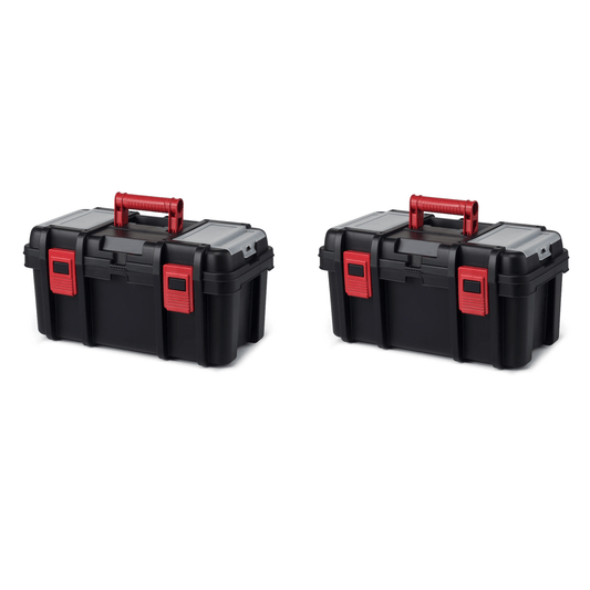 16" Plastic Toolbox for Tools & Hardware – Black Portable Storage Organizer