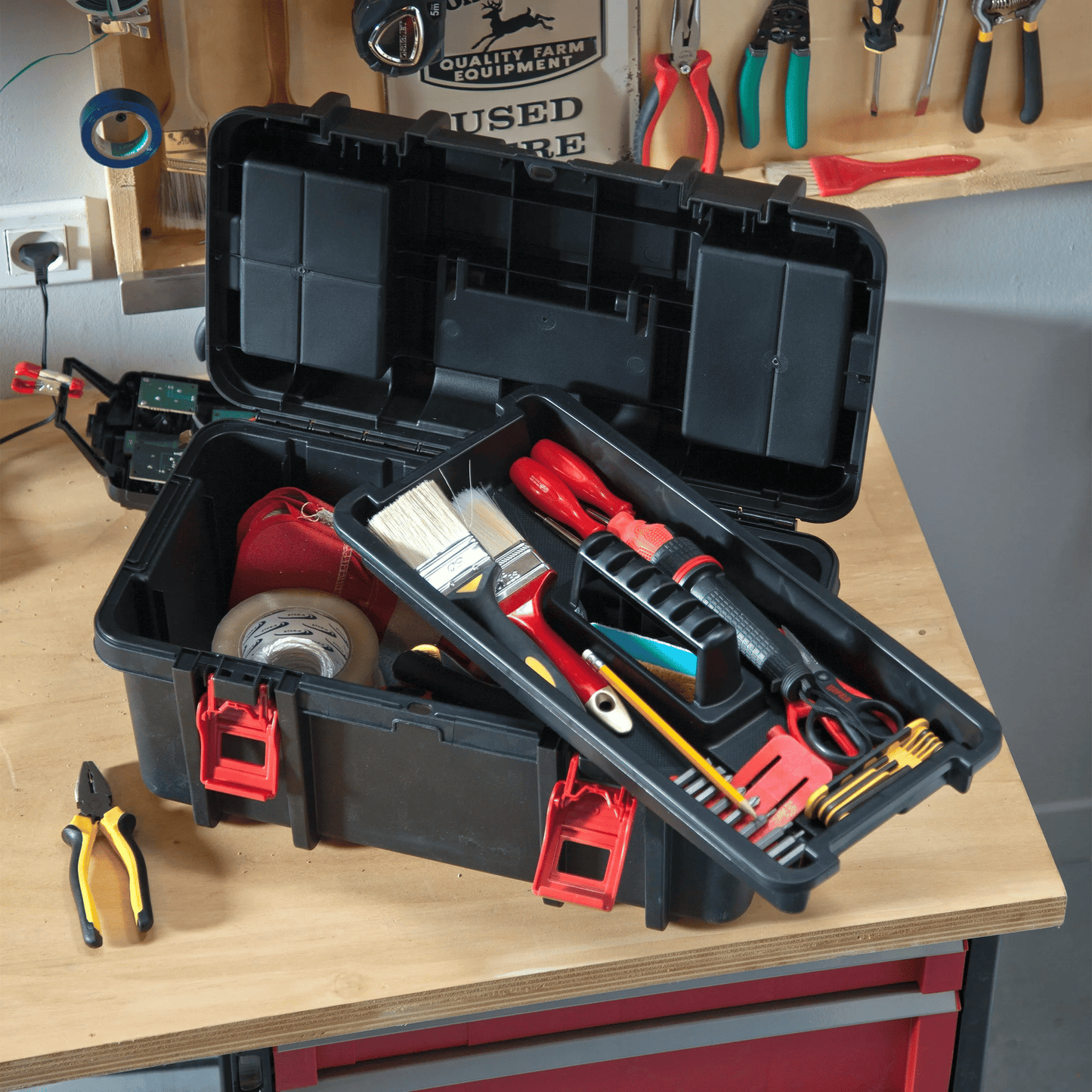 16" Plastic Toolbox for Tools & Hardware – Black Portable Storage Organizer
