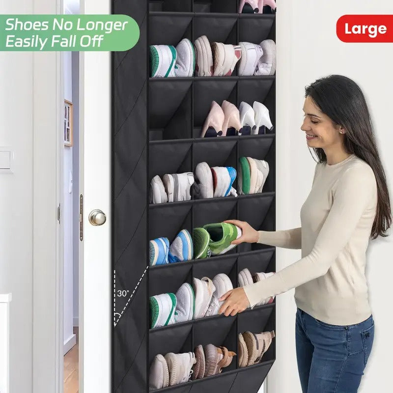8-Tier Over-the-Door Shoe Organizer with 24 Deep Pockets – Hanging Storage Rack for Closet, Bedroom, Dorm, or Entryway