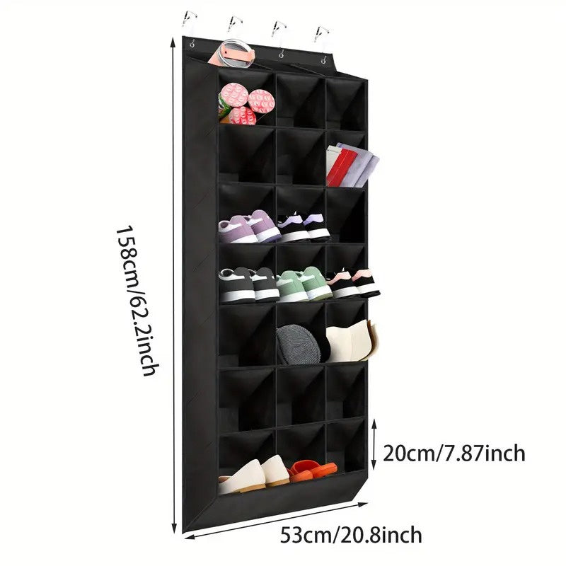 8-Tier Over-the-Door Shoe Organizer with 24 Deep Pockets – Hanging Storage Rack for Closet, Bedroom, Dorm, or Entryway