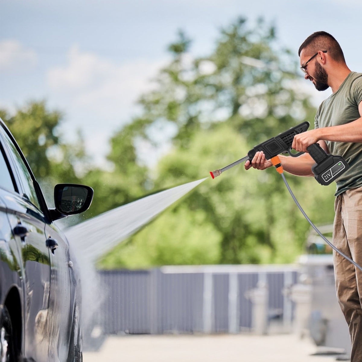 300W Cordless Pressure Washer 400PSI, 3-4H Charging 15Mins Working Time, Handheld Power Washer with Foam Bottle & Adjustable Nozzles for Multi-Scene Cleaning