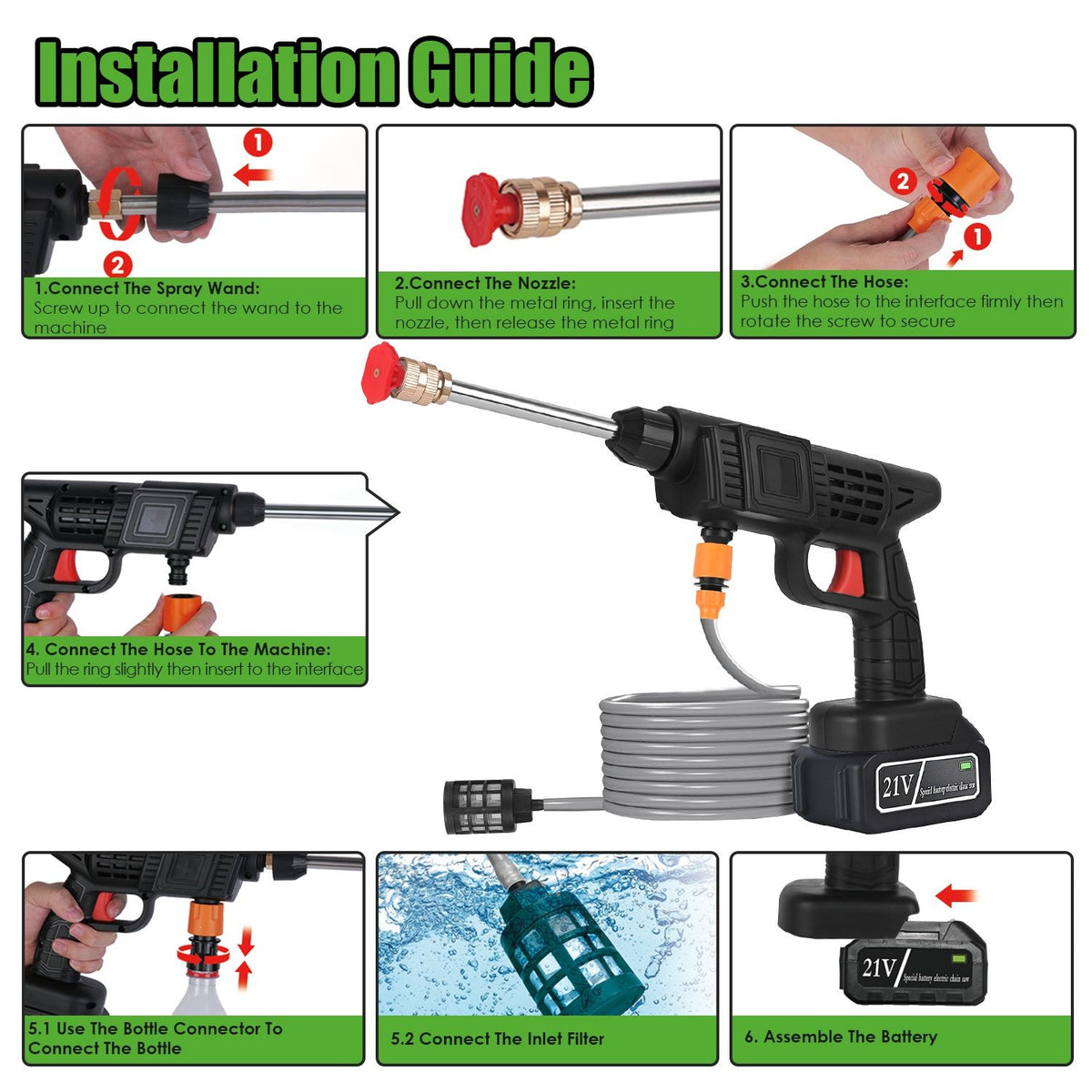 300W Cordless Pressure Washer 400PSI, 3-4H Charging 15Mins Working Time, Handheld Power Washer with Foam Bottle & Adjustable Nozzles for Multi-Scene Cleaning