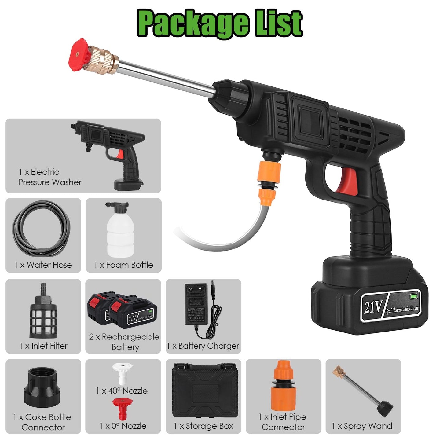 Cordless 300W Pressure Washer, 400 PSI Portable Power Cleaner with Foam Bottle