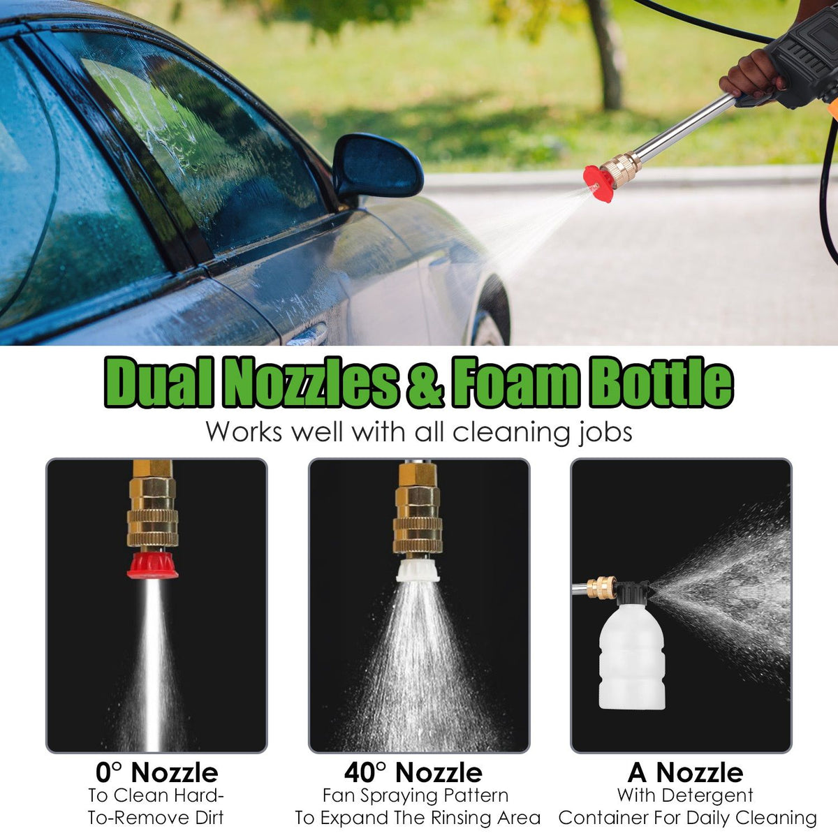 300W Cordless Pressure Washer 400PSI, 3-4H Charging 15Mins Working Time, Handheld Power Washer with Foam Bottle & Adjustable Nozzles for Multi-Scene Cleaning