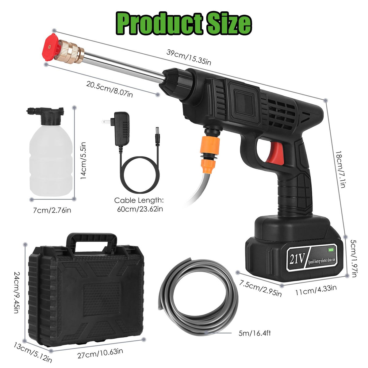 300W Cordless Pressure Washer 400PSI, 3-4H Charging 15Mins Working Time, Handheld Power Washer with Foam Bottle & Adjustable Nozzles for Multi-Scene Cleaning