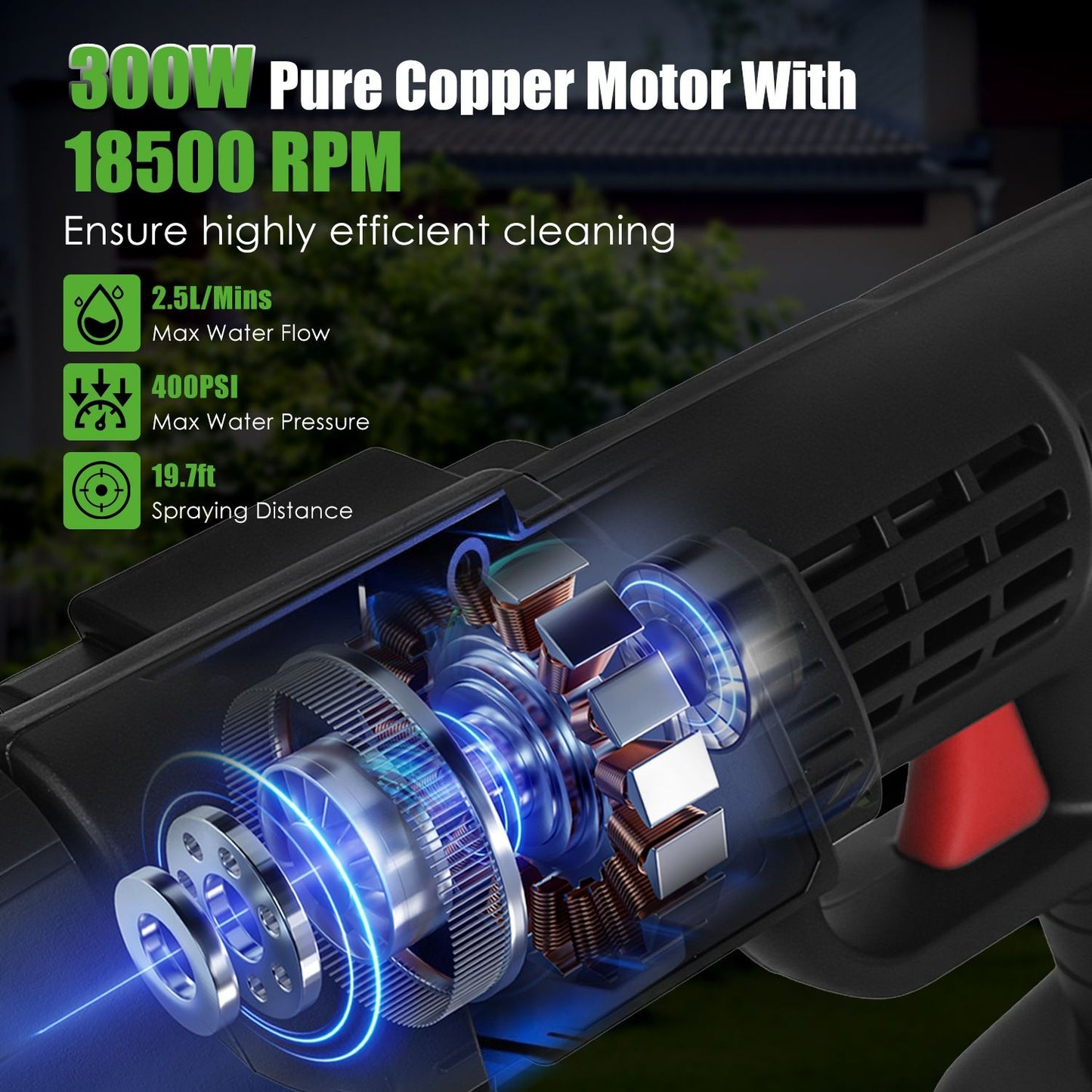 Cordless 300W Pressure Washer, 400 PSI Portable Power Cleaner with Foam Bottle
