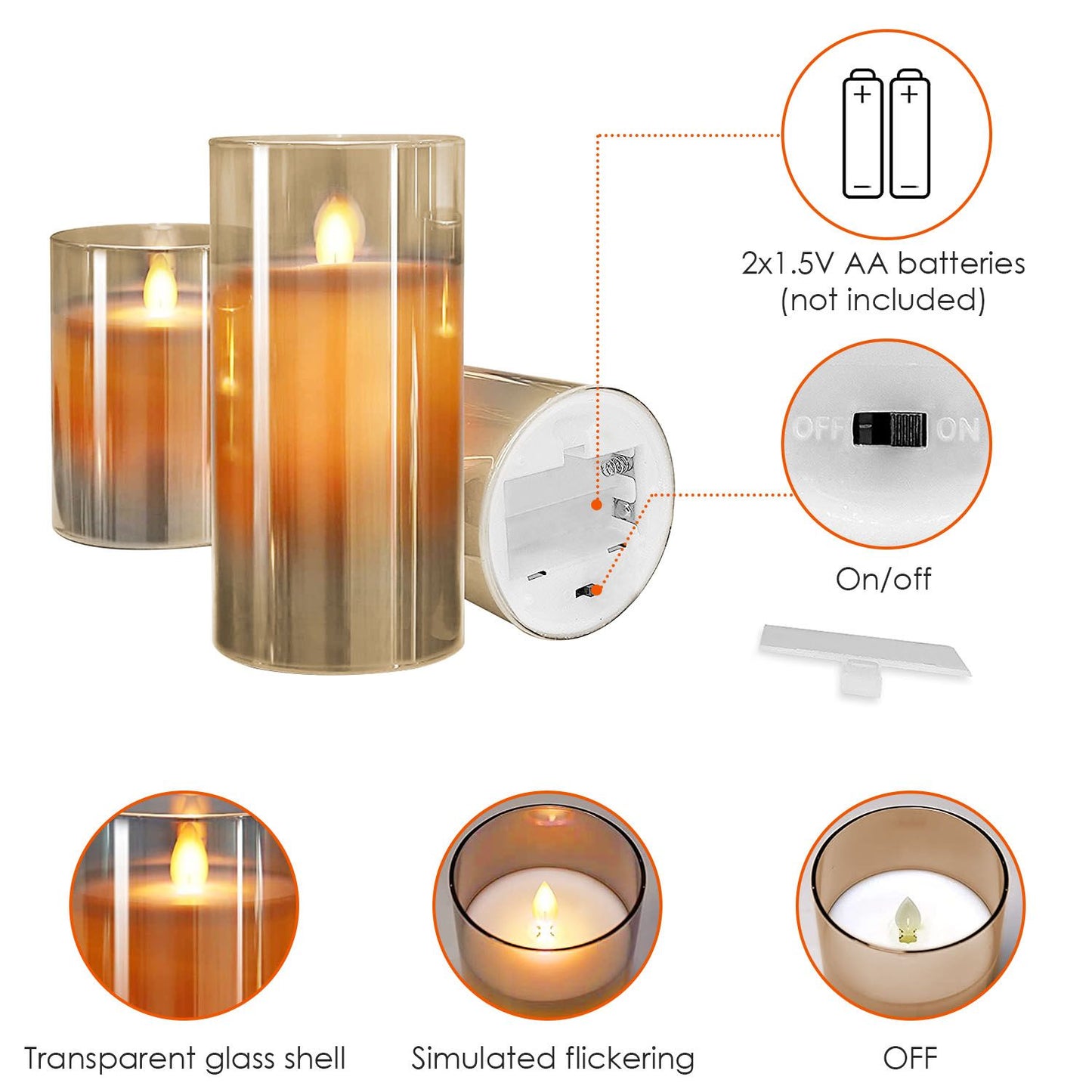 Dimmable Flameless LED Candles 3-Pack, Real Wax Glass, Remote & Timer, Safe for Kids & Pets