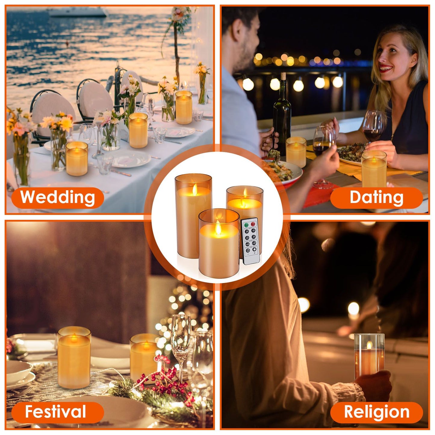 Dimmable Flameless LED Candles 3-Pack, Real Wax Glass, Remote & Timer, Safe for Kids & Pets