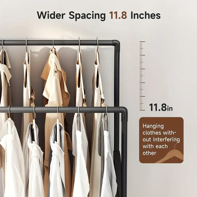 Metal Freestanding Coat Rack with Baskets & Rolling Shoe Organizer