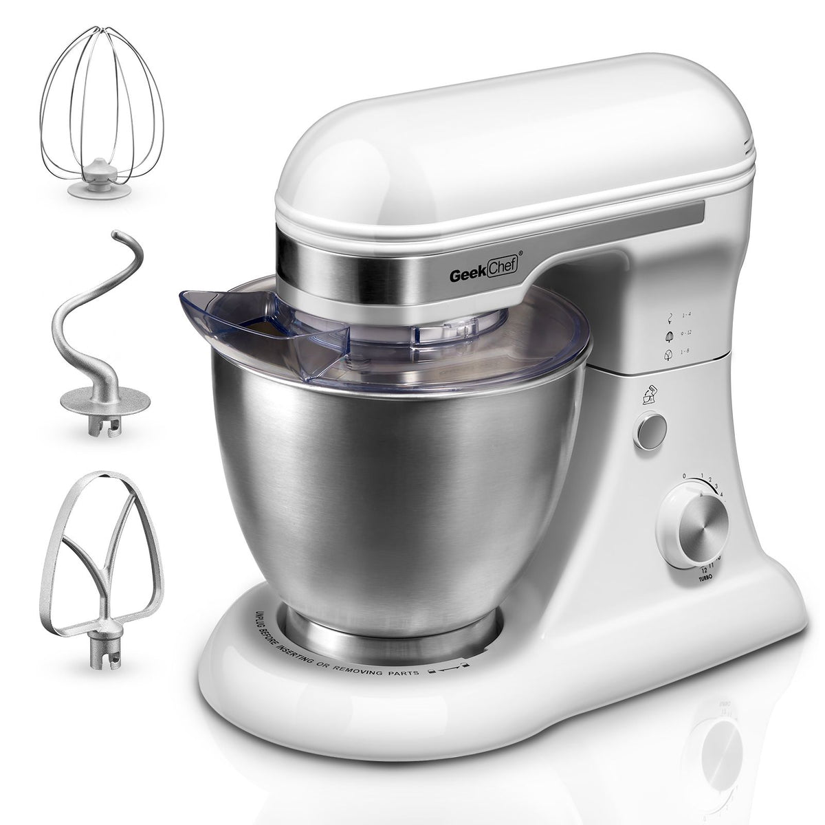 4.8QT Electric Stand Mixer – 12-Speed Tilt-Head with Dough Hook, Whisk & Beater, White