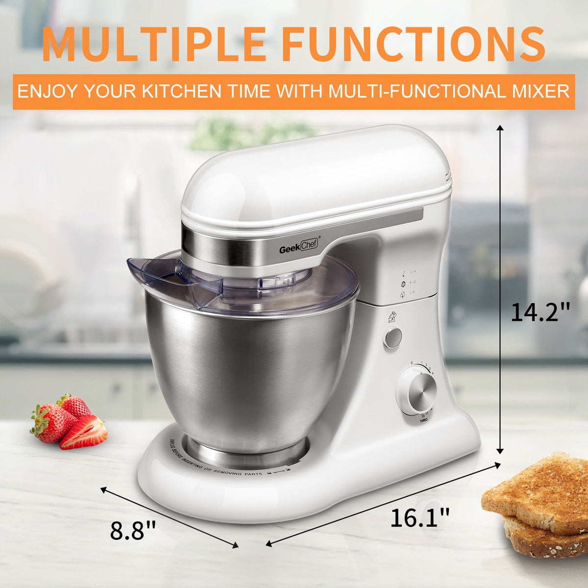 4.8QT Electric Stand Mixer – 12-Speed Tilt-Head with Dough Hook, Whisk & Beater, White