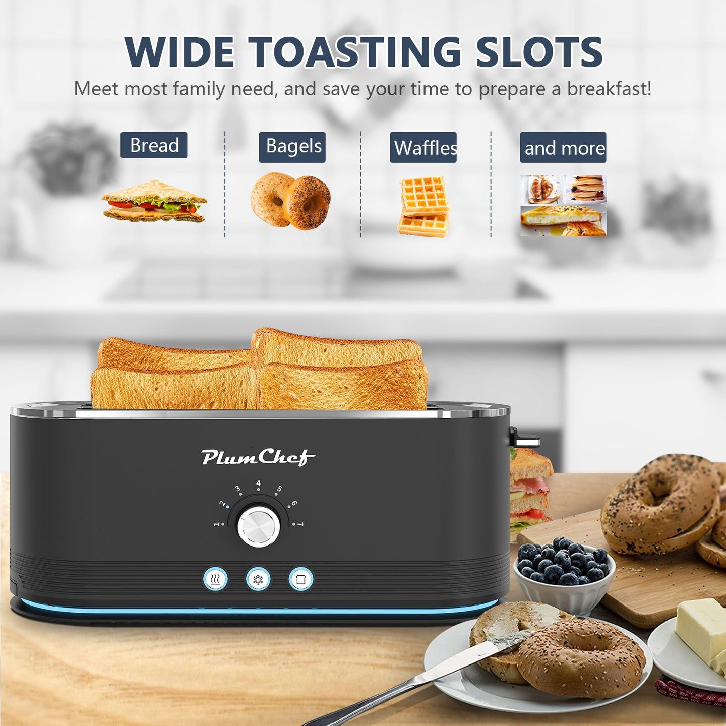 4-Slice Toaster, 7 Browning Settings, Defrost/Reheat Functions, Removable Crumb Tray, Full body Stainless Steel Housing, Anti-Fingerprint, Anti-Jam, 1350W, Black