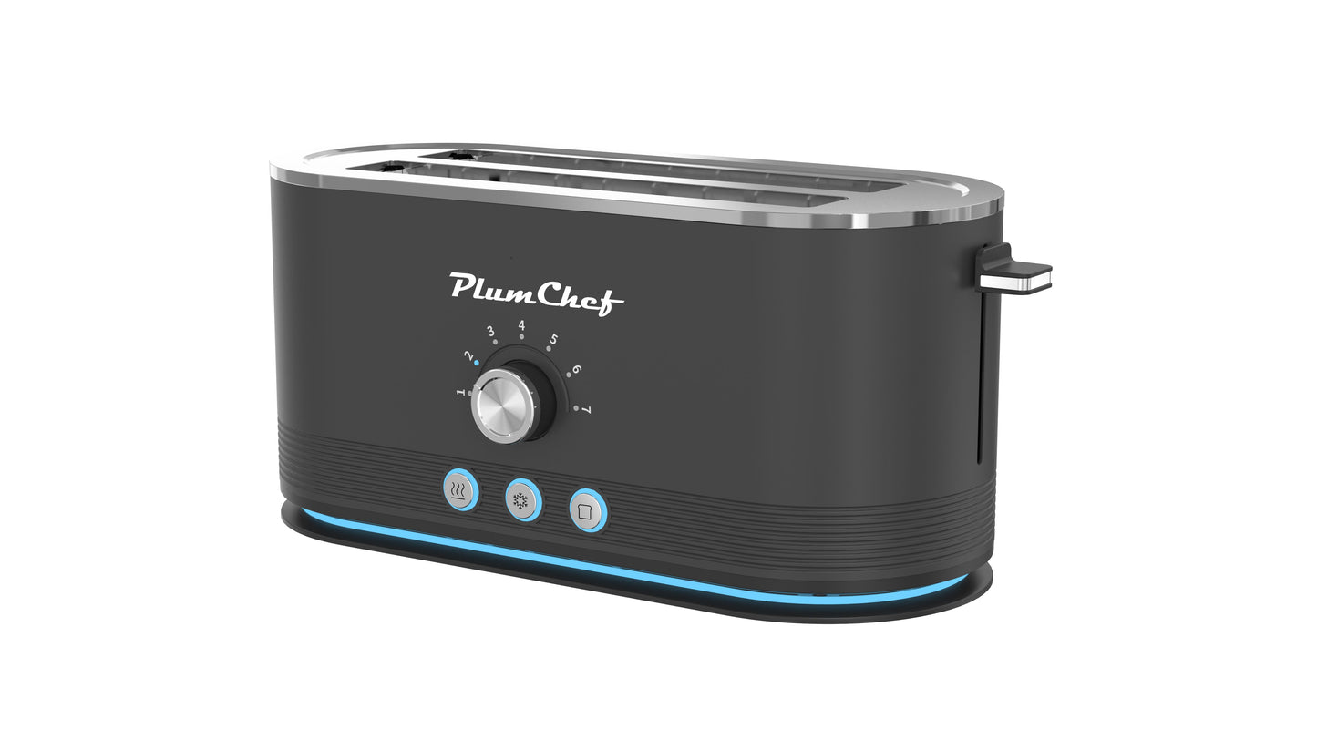 4-Slice Toaster, 7 Browning Settings, Defrost/Reheat Functions, Removable Crumb Tray, Full body Stainless Steel Housing, Anti-Fingerprint, Anti-Jam, 1350W, Black