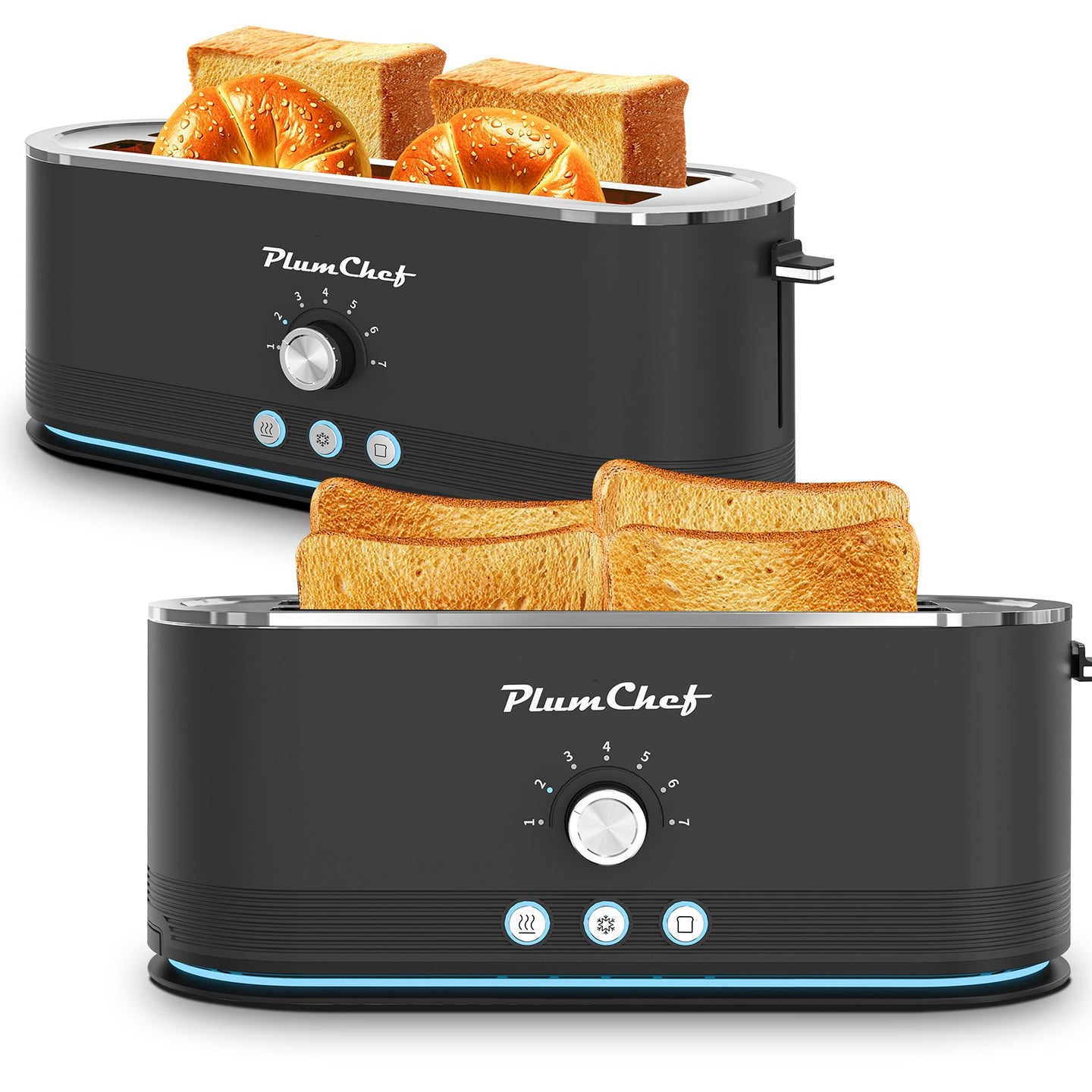 4-Slice Toaster, 7 Browning Settings, Defrost/Reheat Functions, Removable Crumb Tray, Full body Stainless Steel Housing, Anti-Fingerprint, Anti-Jam, 1350W, Black