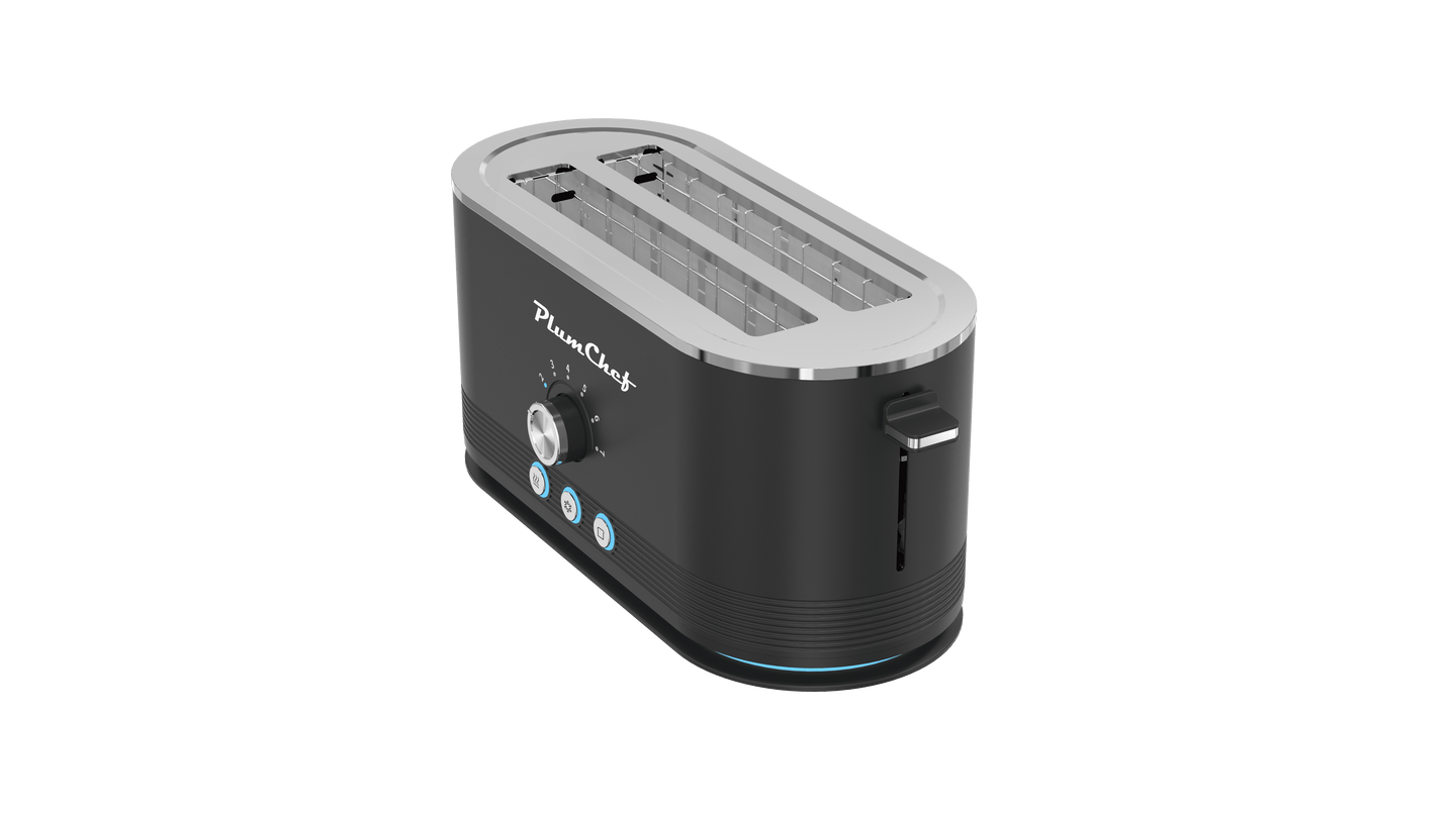 4-Slice Toaster, 7 Browning Settings, Defrost/Reheat Functions, Removable Crumb Tray, Full body Stainless Steel Housing, Anti-Fingerprint, Anti-Jam, 1350W, Black