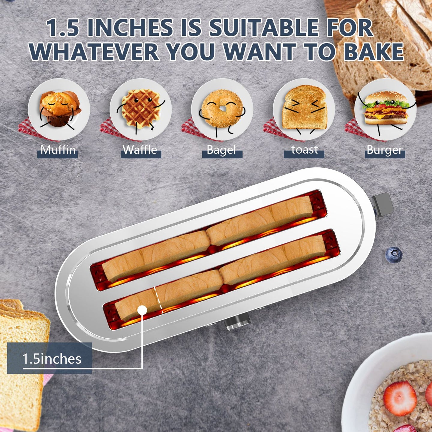 4-Slice Toaster, 7 Browning Settings, Defrost/Reheat Functions, Removable Crumb Tray, Full body Stainless Steel Housing, Anti-Fingerprint, Anti-Jam, 1350W, Black