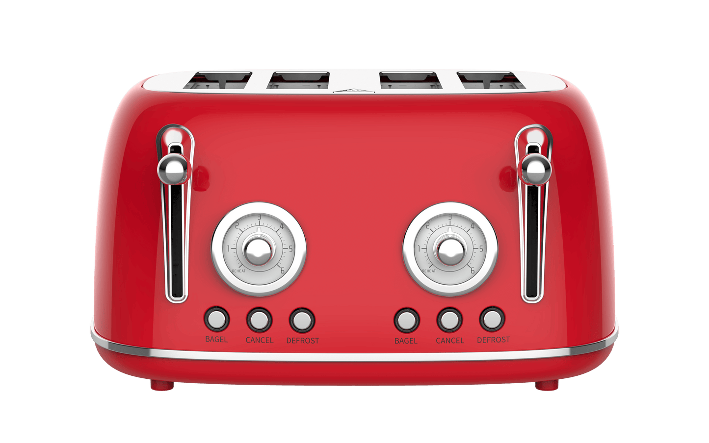 Red Retro 4-Slice Toaster with Warming Rack, Dual Control & 6 Browning Settings