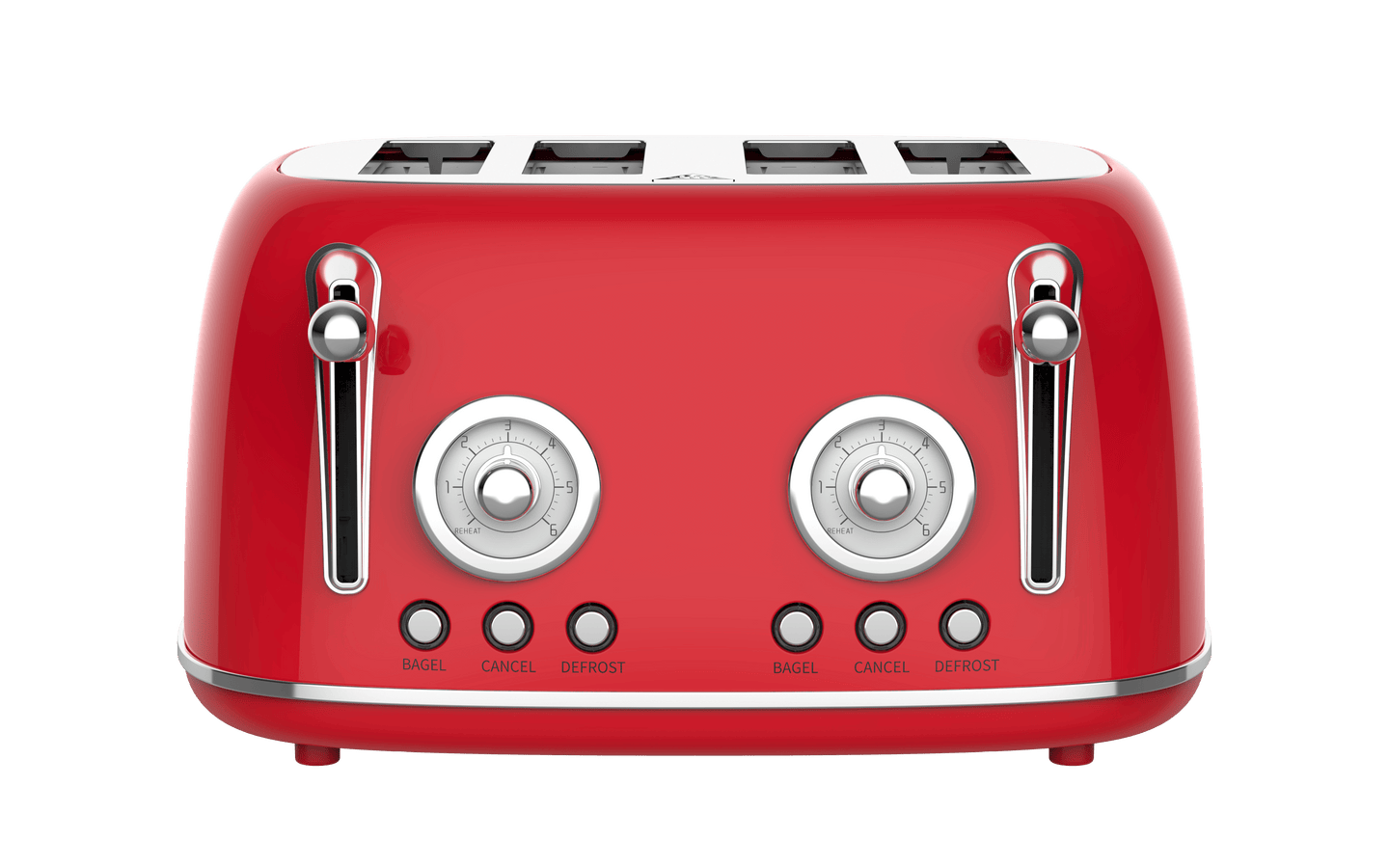 Red Retro 4-Slice Toaster with Warming Rack, Dual Control & 6 Browning Settings