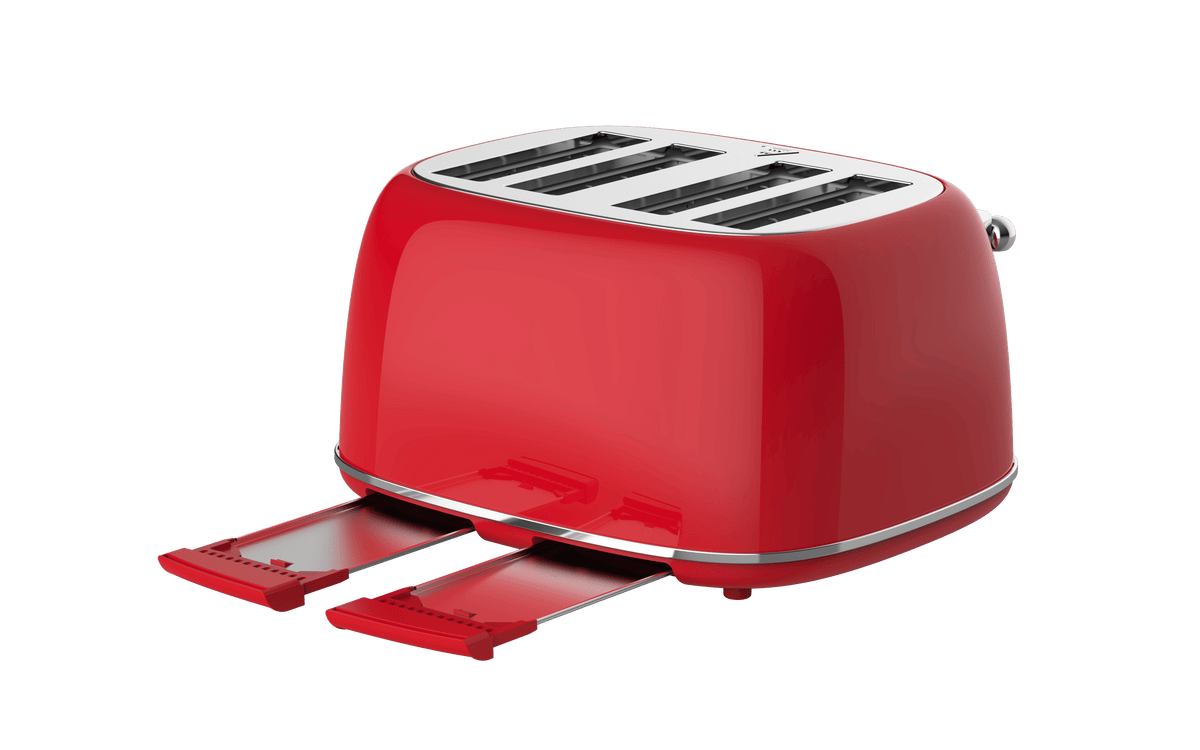 4 Slice Retro Style Toaster, Dual Control Toaster with Warming Rack, 6 Browning Settings, Bagel/Defrost Functions, Removable Crumb Tray, Stainless Steel Housing 1650W, Red
